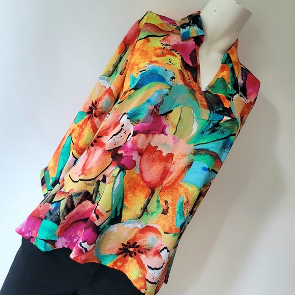 Investments Petites Floral Tunic Blouse Size S - Picture 3 of 10